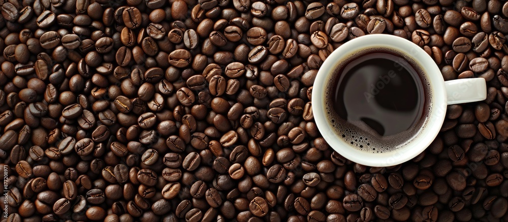 Poster Coffee beans arranged beside an empty cup creating a captivating copy space image