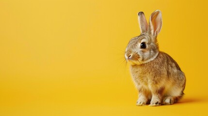 Adorable bunny on yellow backdrop with room for text