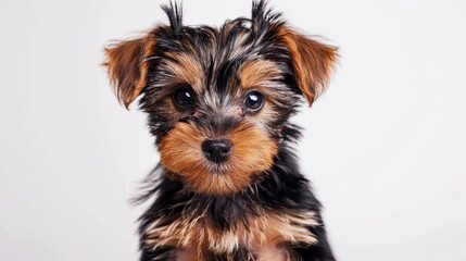 Adorable Yorkshire terrier puppy on white background