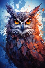 Abstract Animal Owl Portrait with Double Exposure Colorful Ink, generative IA