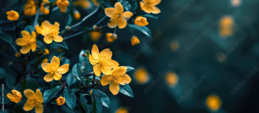 Poster sunny yellow blooms set against a dark backdrop evoke a springtime or easter atmosphere creating a c
