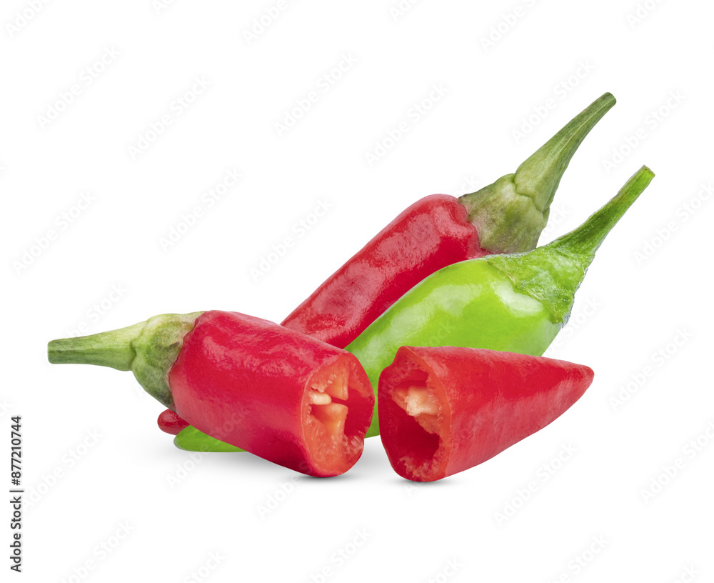 Wall mural Red green chili pepper ;slice chilli pepper isolated on transparent.