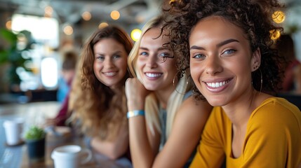 Fototapeta premium Three Happy Young Women Smiling at the Camera