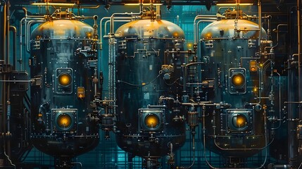 Futuristic Water Purification System with Intricate Mechanical Components and Sleek Metal Housing