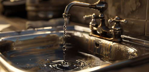 Dripping Faucet in a Silent Room Representing Wasting Resources and Neglect