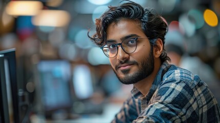 Obraz premium A software engineer working at a tech startup, representing India growing presence in the global IT industry, Sony camera