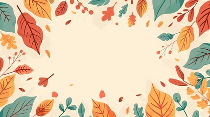 Fototapeta premium Colorful autumn leaves border on a beige background. Perfect for seasonal designs, invitations, and holiday decorations.