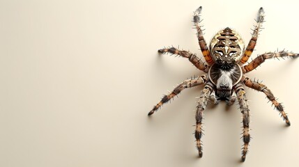 Mesmerizing 3D Rendered Close Up Top View of a Creepy Spider on Isolated Cream Background