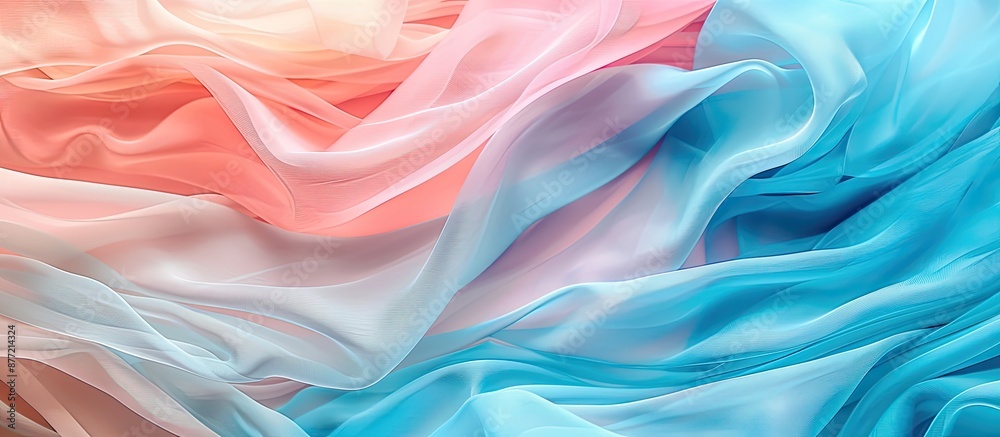 Poster Abstract multicolored soft chiffon with a wavy aquamarine blue fabric texture background in a close up copy space image