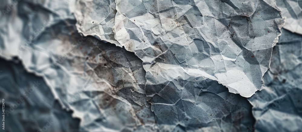 Aufkleber Close up soft focus image showing crumpled and torn gray paper with space for text or graphics. with copy space image. Place for adding text or design