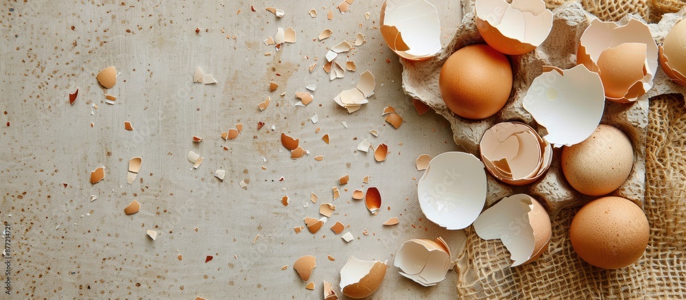 Fototapete crushed eggshells on a blank canvas with copy space image available