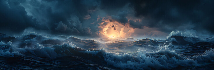 Dawn Breaking Over a Stormy Sea Representing New Beginnings and Strength