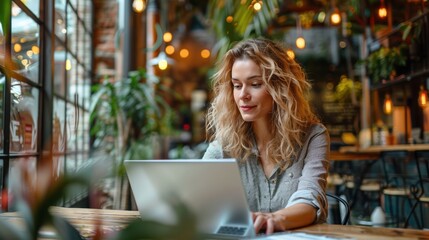 An entrepreneur working on a laptop in a co-working space, representing the modern startup culture