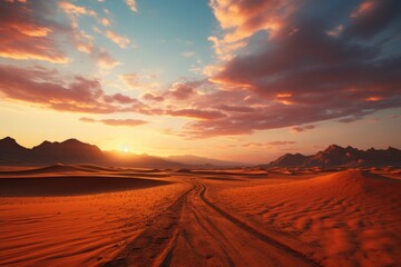 Obraz premium Beautiful desert landscape at sunset or sunrise, generative IA