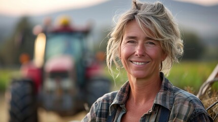 Fototapeta premium Smiling Woman Farmer in a Field