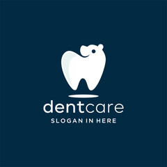 Dental Tooth Teeth Dentist with bear animal silhouette Logo design template