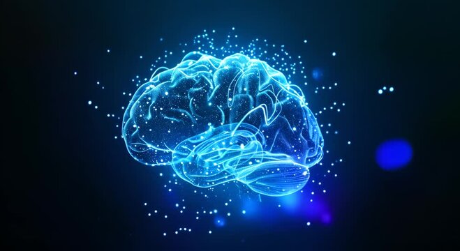 Glowing blue brain hologram