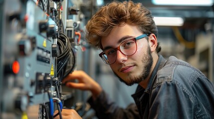 Focused Technician Working on Industrial Machine
