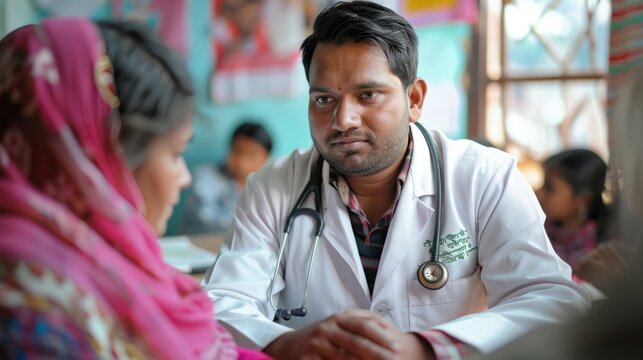 A doctor examining a patient in a rural clinic, showcasing healthcare services in remote areas