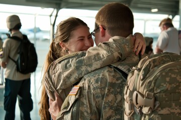 Heartfelt Reunion: Soldier Embracing Family at Airport After Deployment
