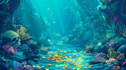 Fototapeta premium Underwater isolation background, game background, mobile game, video game background, Illustration