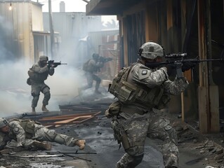Military Urban Warfare Training Exercise in Mock City Environment
