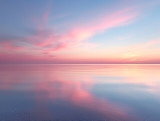 Serene Ocean Horizon During Tranquil Sunset with Pink and Blue Sky Reflections