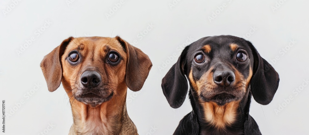 Poster Amusing Dachshund and Pug captured in a comical pose in a copy space image