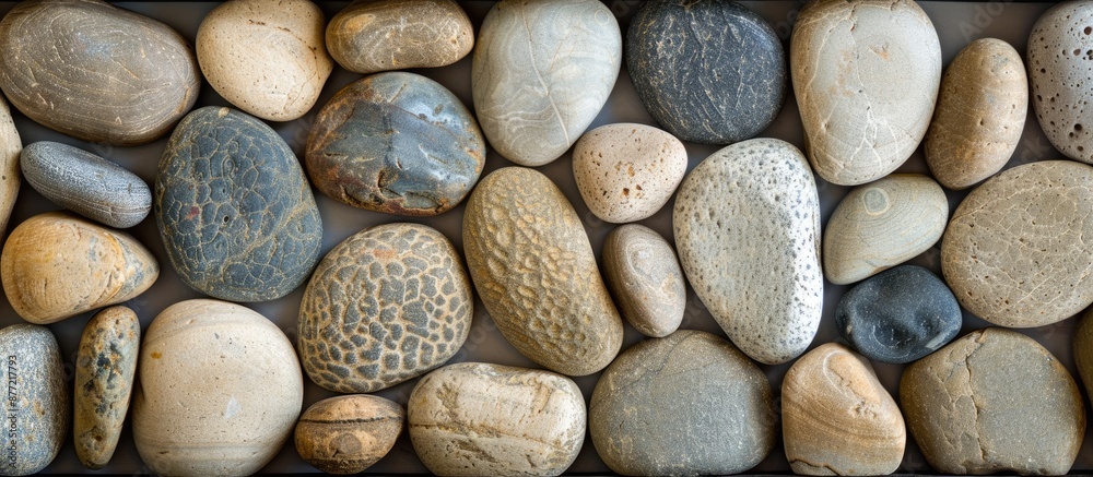 Aufkleber River stones arranged for decoration with a background frame and surface providing a blank area for images. with copy space image. Place for adding text or design