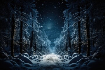 Dark winter forest, landscape snowed with spruce., generative IA