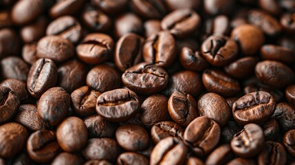 Naklejka premium Coffee beans placed on the desk from a high perspective