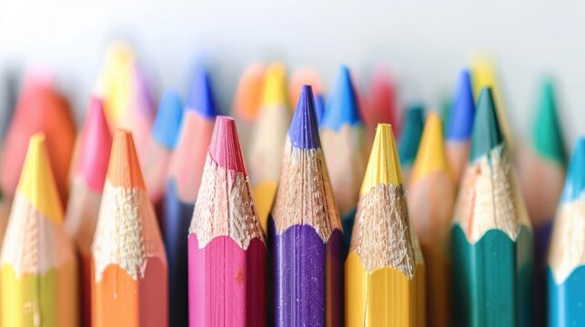 Color pencil on white background symbolizes office supplies