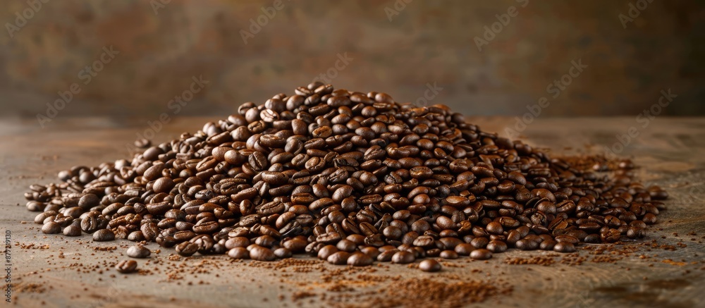 Poster a mound of coffee beans beautifully illuminated in soft light perfect for a copy space image