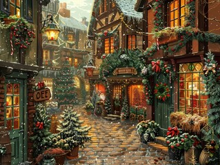Fototapeta premium A Christmas scene with a sign that says 