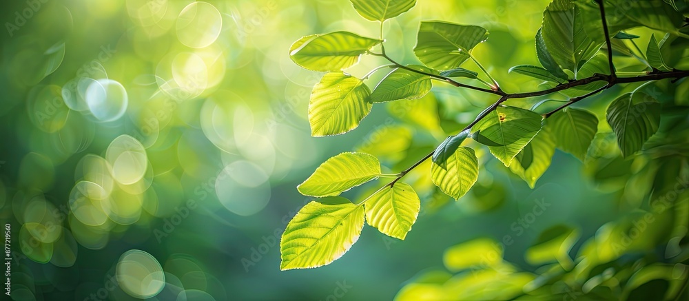 Poster bokeh background of green leaves in a garden morning scene perfect for banners or product display wi