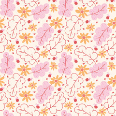 Summer pattern with cute hand drawn flowers. Doodle design with gentle nature florals.