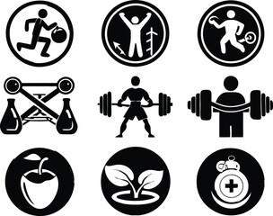 set of fitness icon illustratiom  bodybuilding, , vegetable, athlete, weightlifting