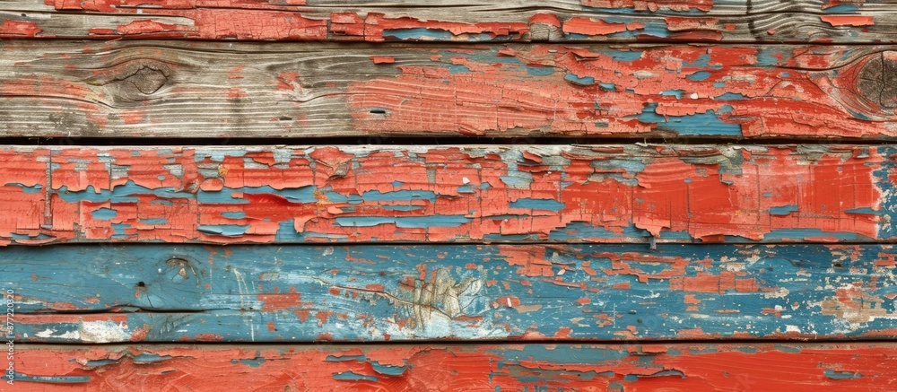 Poster weathered wooden planks with flaking paint texture in a copy space image