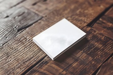A mockup closeup of a business card lying on a wooden table, showcasing the design, typography, and paper texture. 
