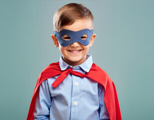 Boy in Superhero Costume: Studio Portrait.