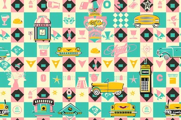 Fototapeta premium Retro Pattern with Checkered Background
