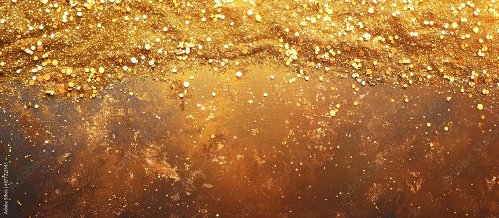 Poster top view of a gold glitter smudge on a colored background perfect for christmas designs complete wit