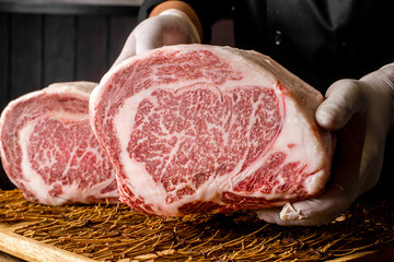 Large Wagyu Beef Beautiful texture, juicy red.