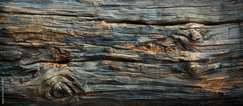 Poster Background of a wooden log with an aged wood surface from trees showcasing a rustic ambiance suitable for a copy space image