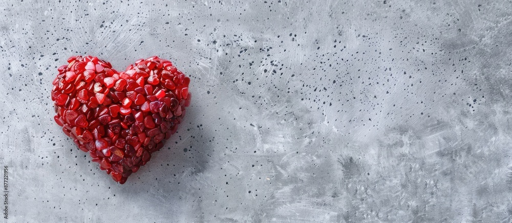 Fototapete A red heart shaped coconut candy displayed on a concrete background with space for adding images or text. with copy space image. Place for adding text or design