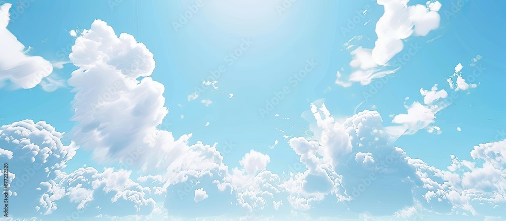 Poster A serene scene of a clear blue sky with fluffy white clouds suitable for use as a copy space image