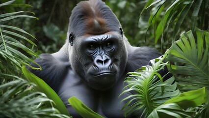 A gorilla in Tropical forest