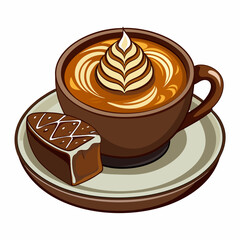 Morning with an elegant latte and chocolate cake: a delight for gourmets who value quality and aesthetics in every sip and bite.
