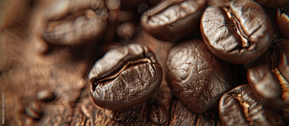 Poster close up of a textured brown coffee beans with copy space image