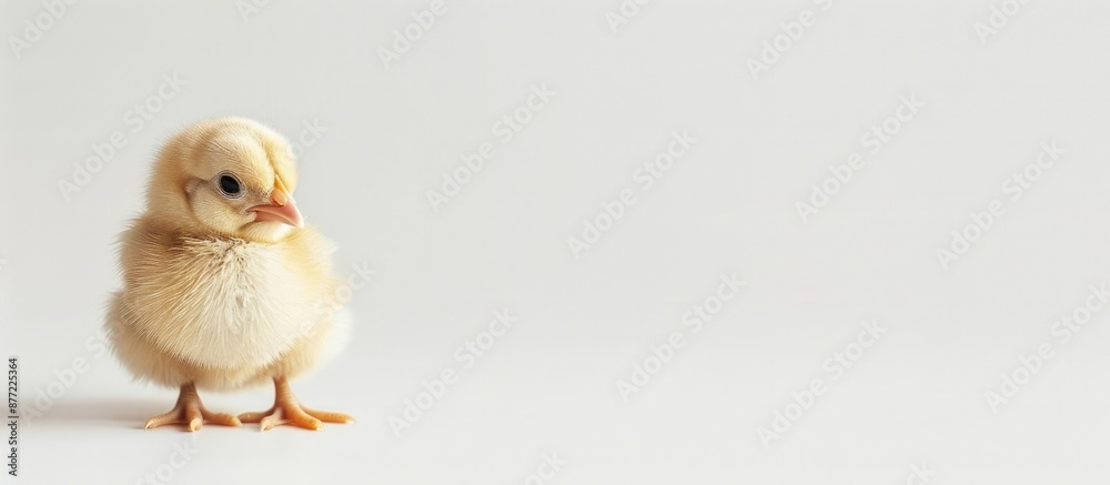 Poster Back view of a cute baby chick in a studio setting with a blank space for your own design or text set against a white background. with copy space image. Place for adding text or design